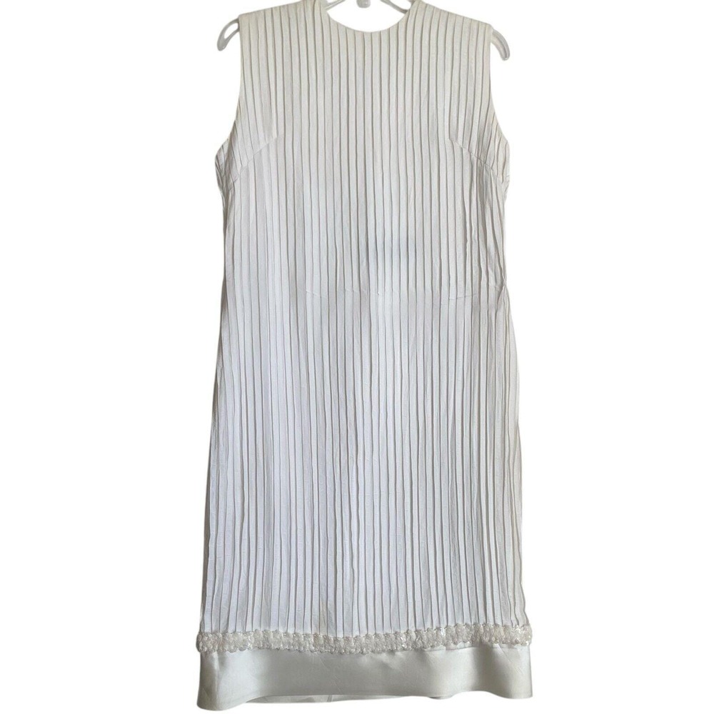 Vintage 60s Carola Murek Shift Dress S/6 White Pleated Mod Art Deco Cocktail